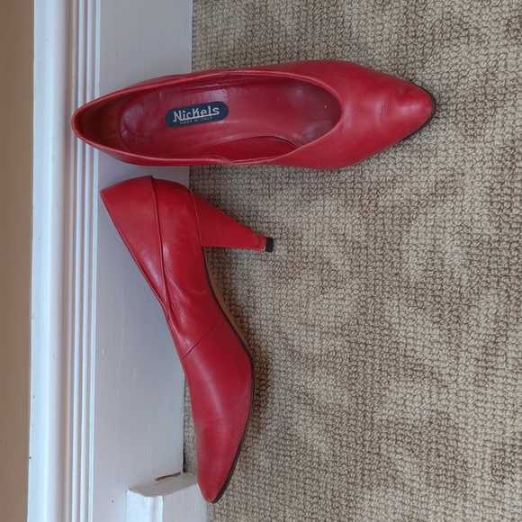 Vintage red leather women's heels - NICKELS - Picture 2 of 5